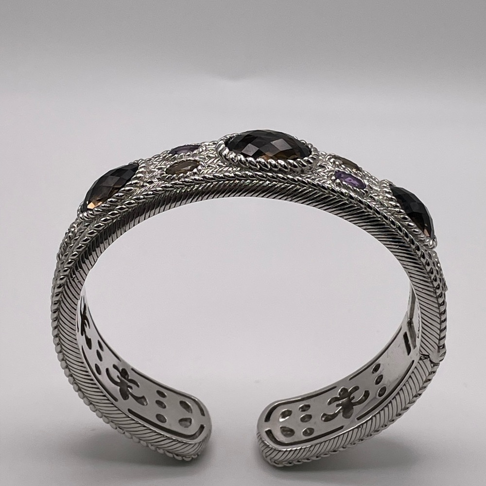 JUDITH RIPKA -SterlingSilver Cuff w/ faceted SmokyTopaz & Amethyst Stones - Picture 3 of 10